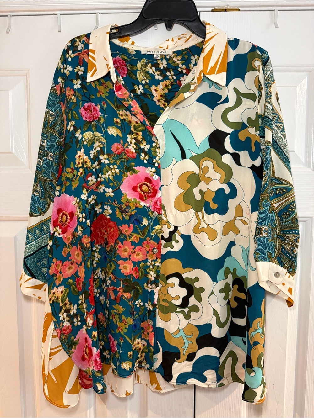 Rose & Olive Teal Mixed Floral & Abstract Maxi Dress